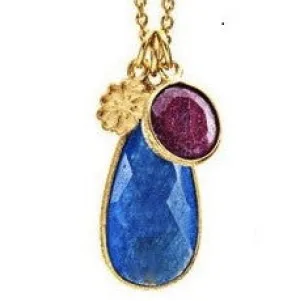 Blue Chalcedony & Ruby Teardrop Pendant Necklace