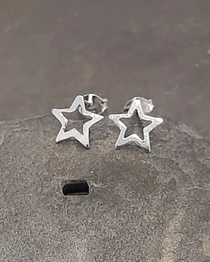 Blue Lily 9mm Silver Outline Star Stud Earrings - SS671B