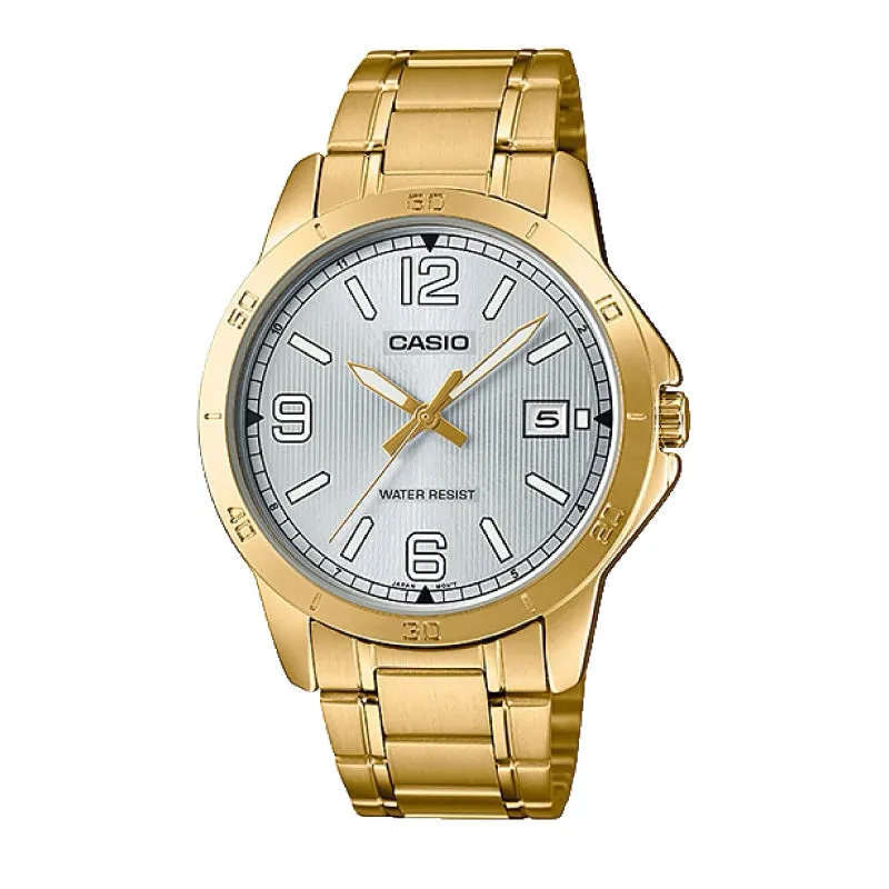 Casio Men's Standard Analog Gold Ion Plated Stainless Steel Band Watch MTPV004G-7B2 MTP-V004G-7B2