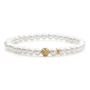 Caviar Icon Pearl Gold Station Bead Bracelet