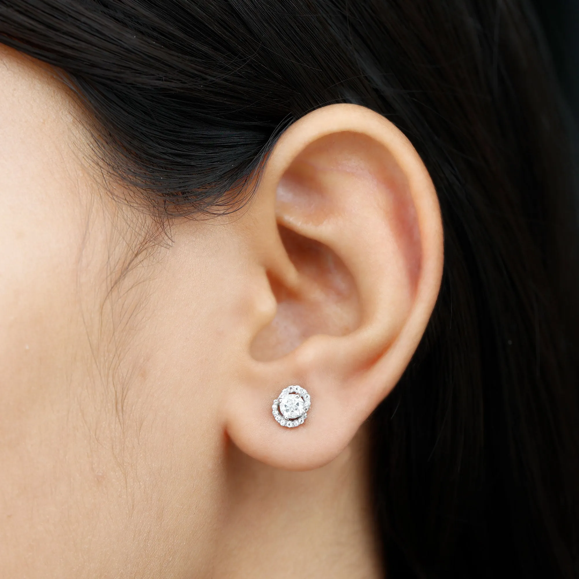 Certified White Topaz Minimal Halo Stud Earrings