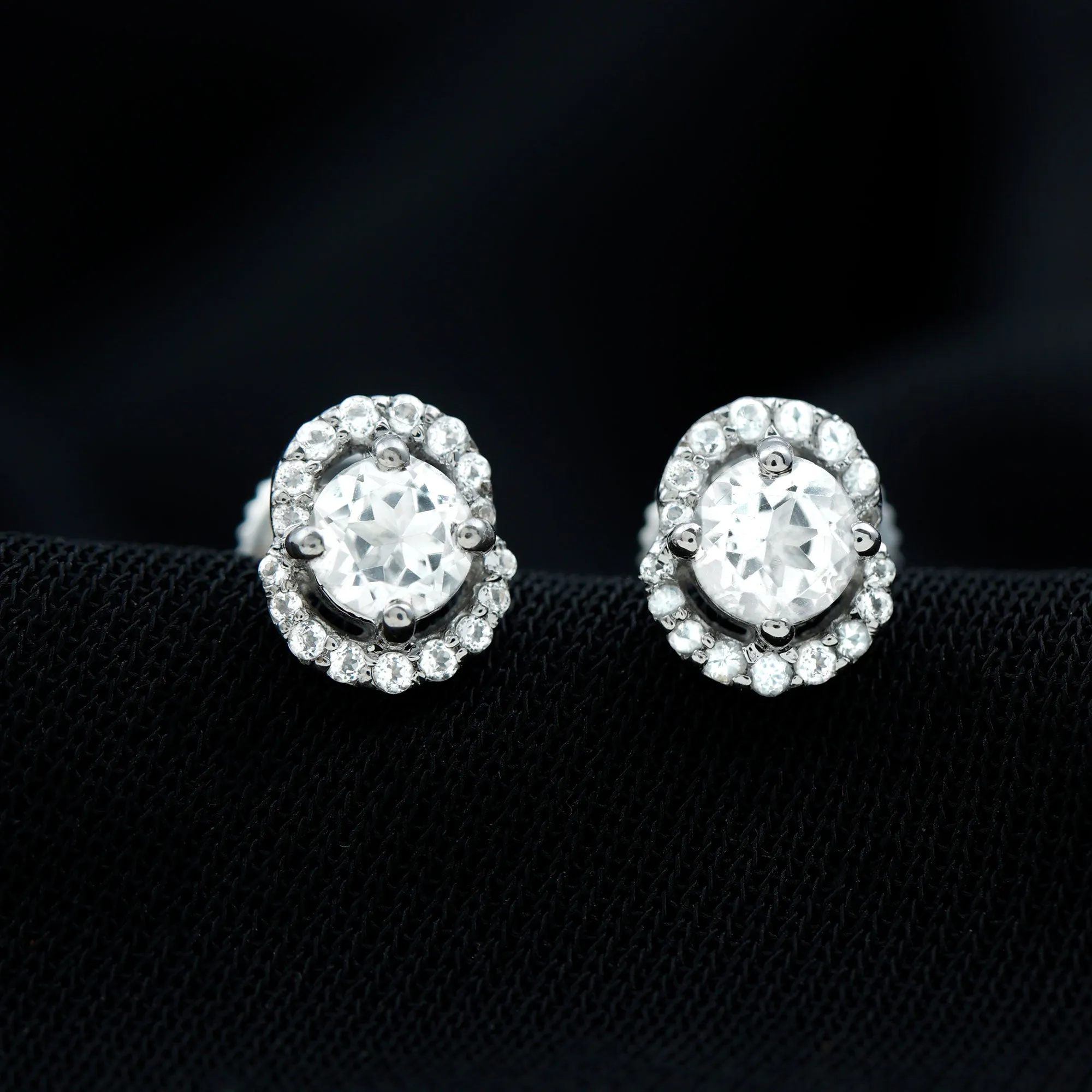 Certified White Topaz Minimal Halo Stud Earrings