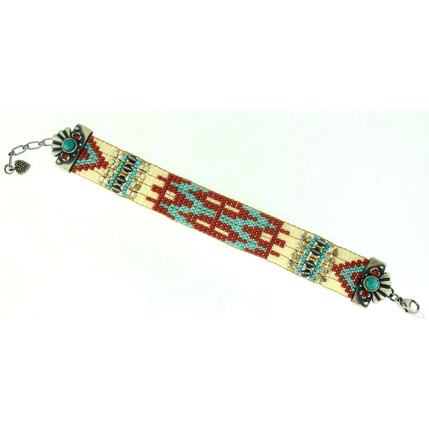 CHILI ROSE TRADITIONAL RUST WHITE BEADED BRACELET