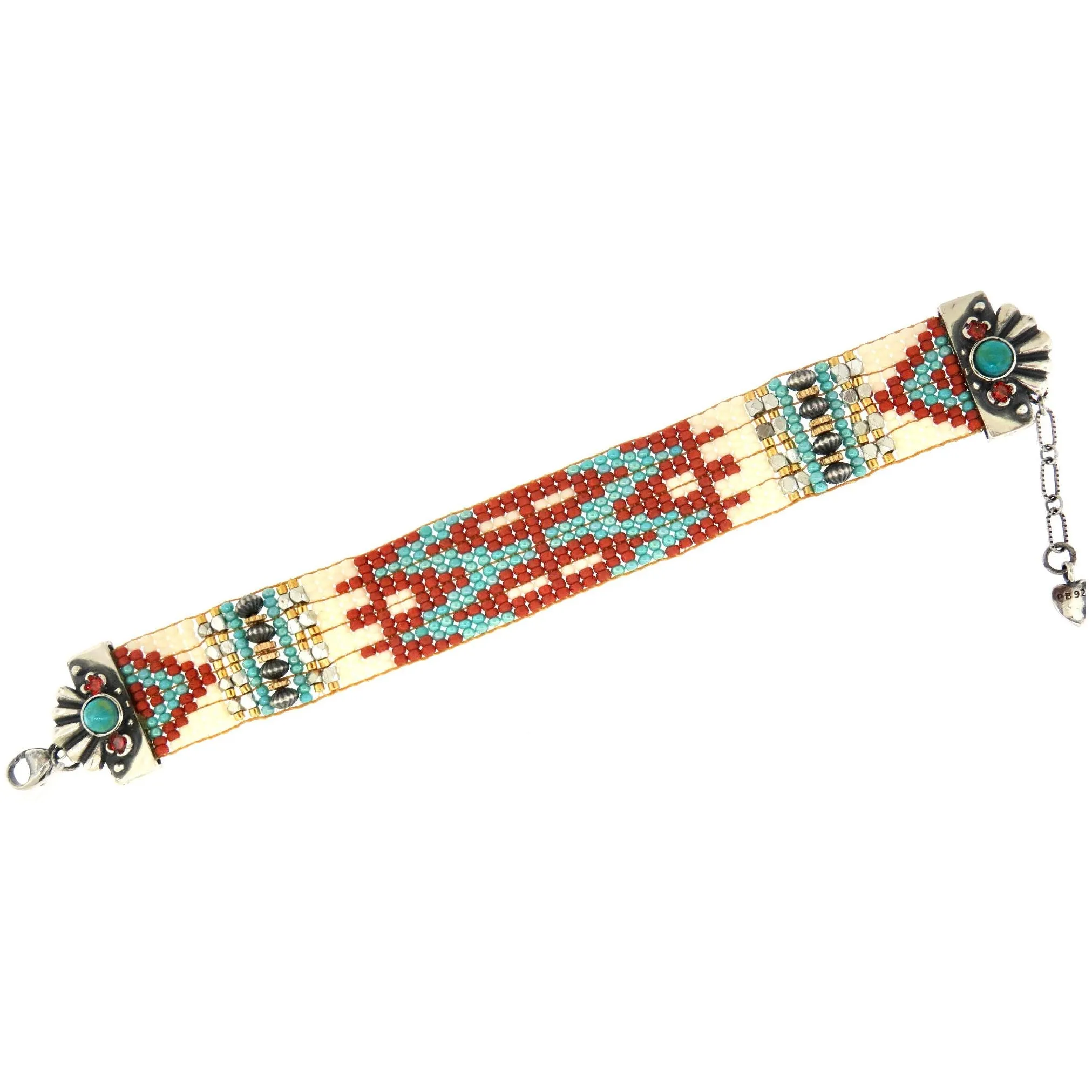 CHILI ROSE TRADITIONAL RUST WHITE BEADED BRACELET