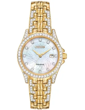 Citizen Ladies Crystal Silhouette Watch - Gold-Tone - Mother of Pearl - Date