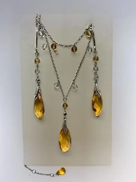 Citrine and Diamond Drop Earrings