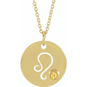 Citrine Leo Zodiac Disc 16-18" Necklace