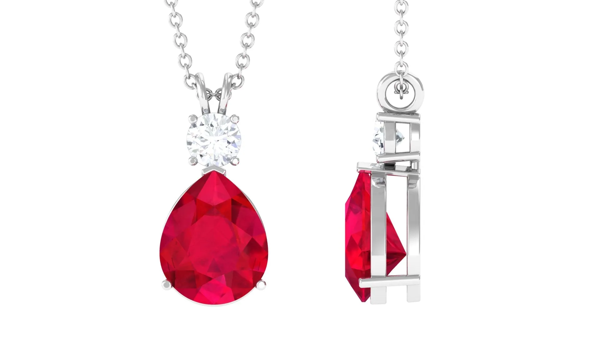 Classic Created Ruby Teardrop Pendant with Moissanite