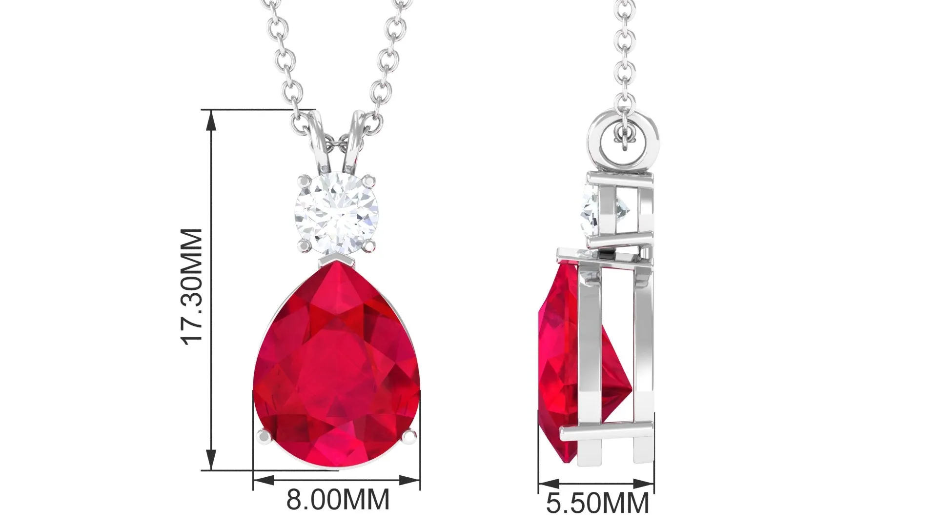 Classic Created Ruby Teardrop Pendant with Moissanite