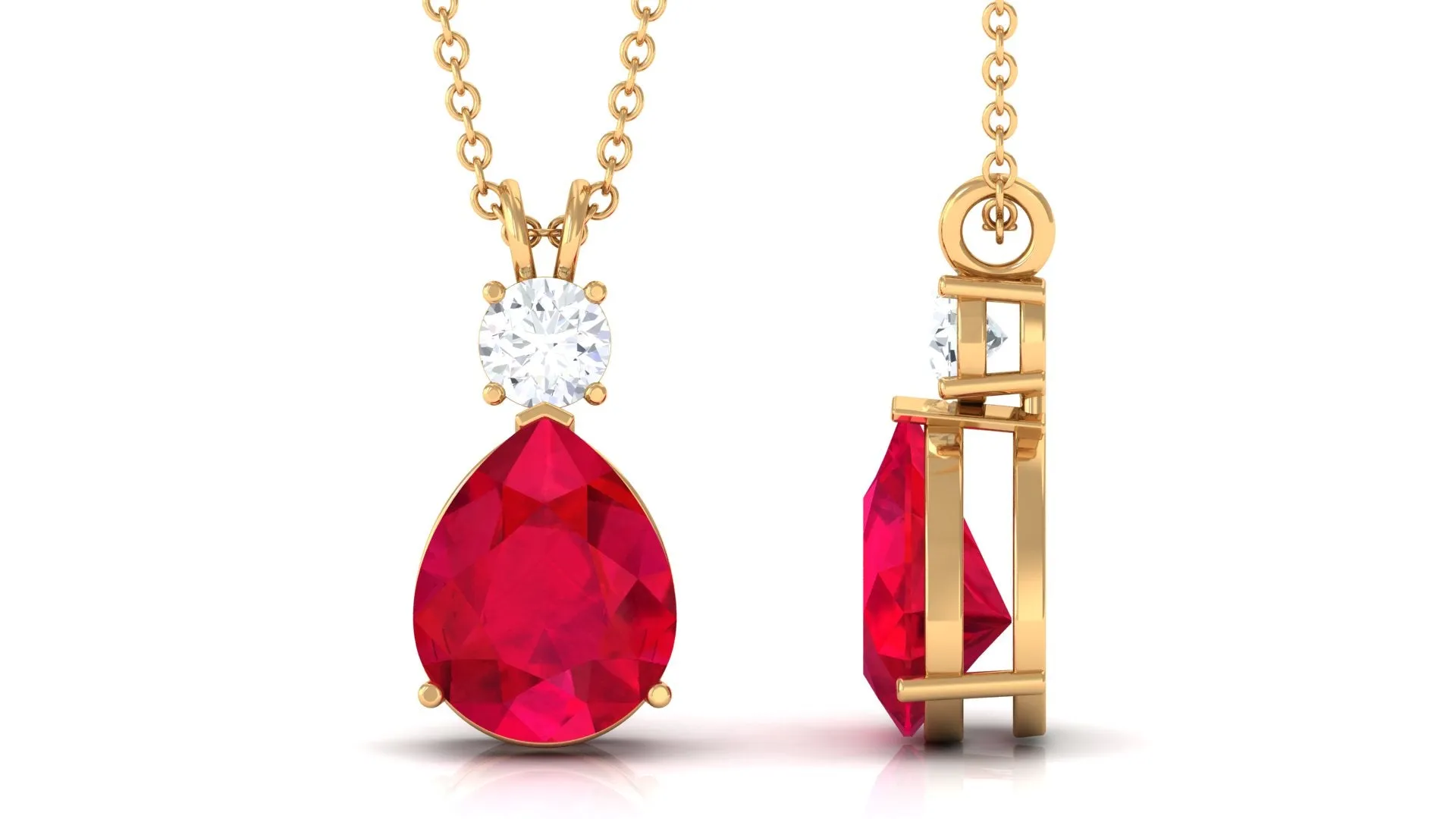 Classic Created Ruby Teardrop Pendant with Moissanite