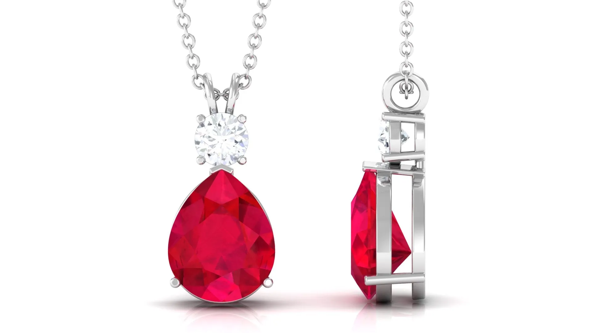 Classic Created Ruby Teardrop Pendant with Moissanite