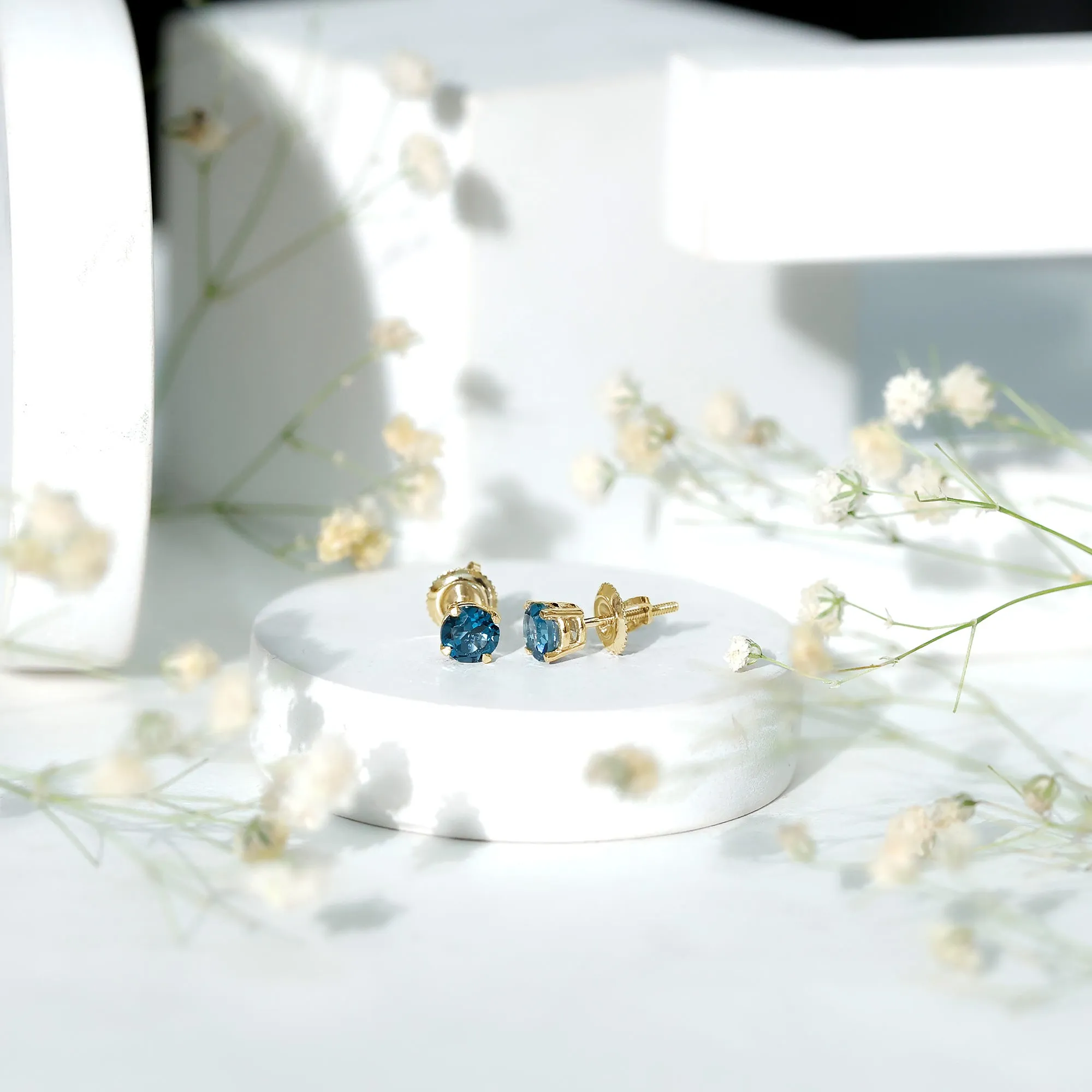 Classic London Blue Topaz Solitaire Stud Earrings