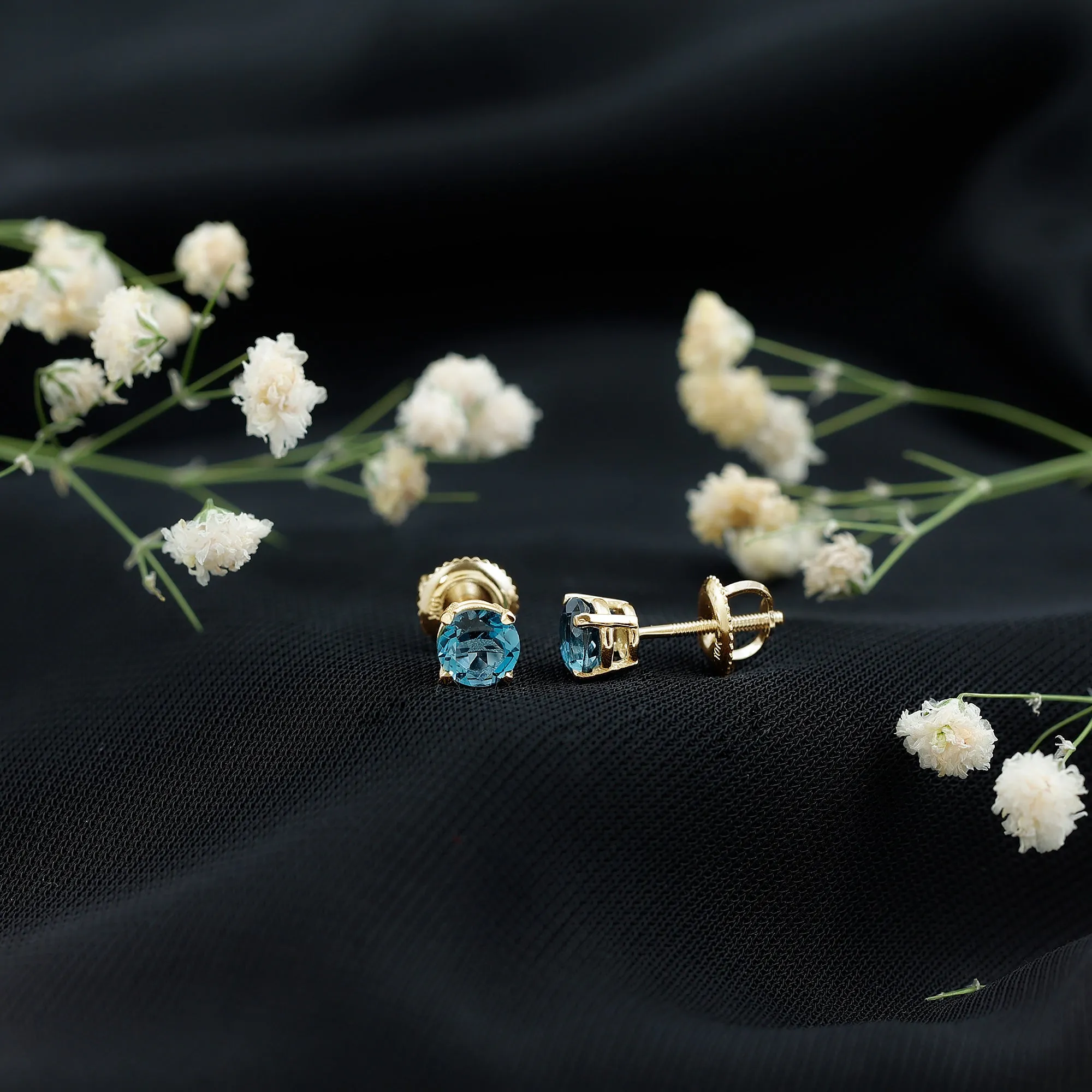 Classic London Blue Topaz Solitaire Stud Earrings