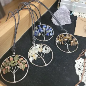 Corded Tree Of Life with Chip Stones Necklace