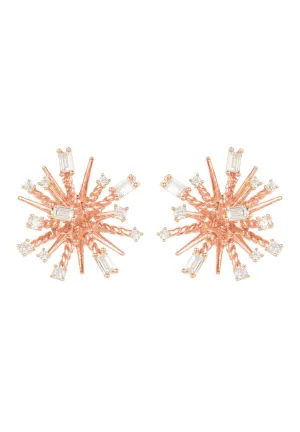 Cosmic Bang Baguette Cz Stud Earrings Rose Gold