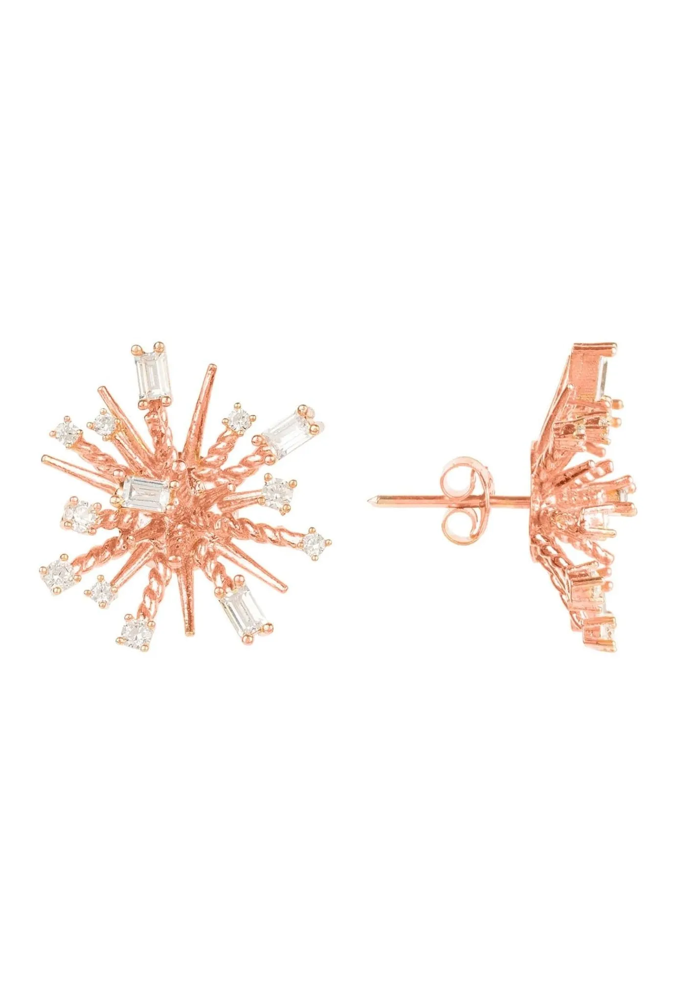 Cosmic Bang Baguette Cz Stud Earrings Rose Gold