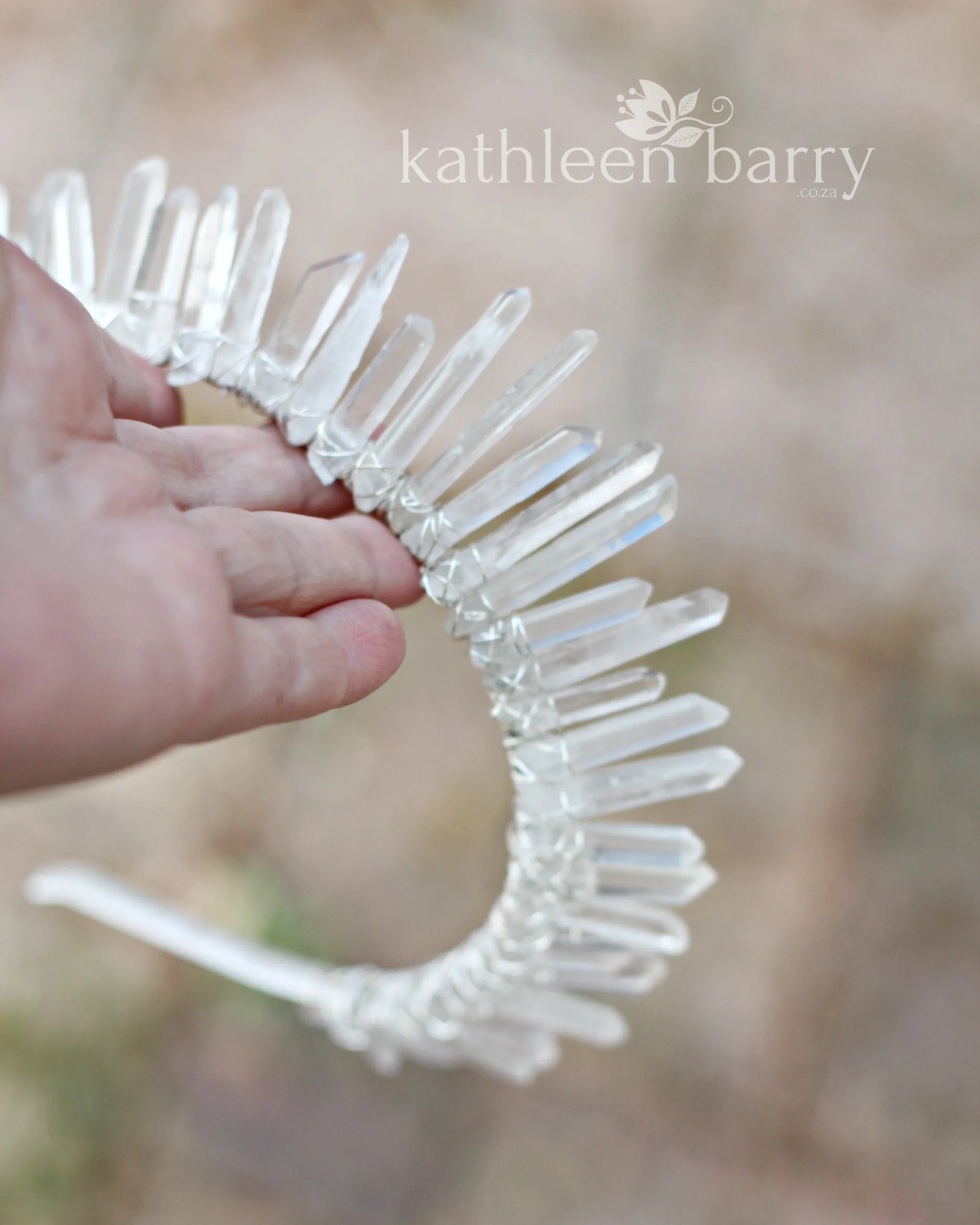 Crystal quartz bridal crown with rose gold, gold or silver wirework (more even grading fine points)