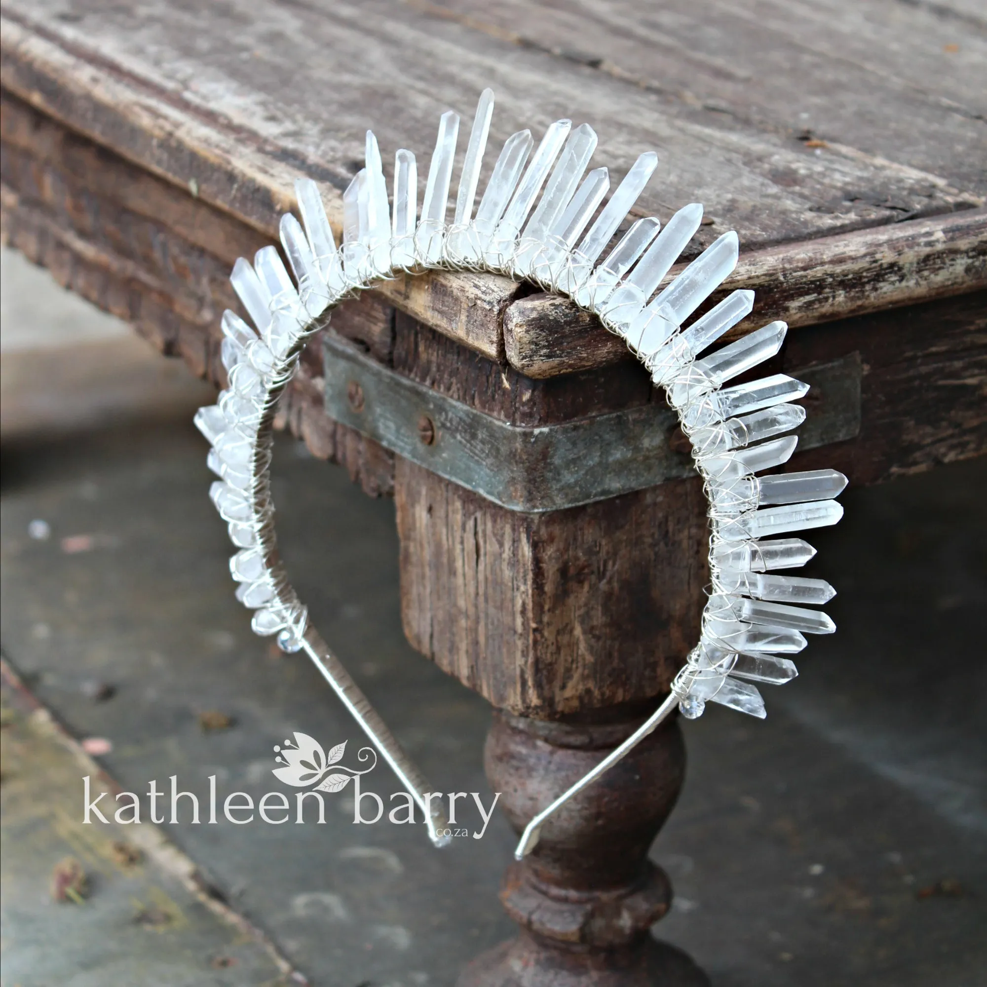 Crystal quartz bridal crown with rose gold, gold or silver wirework (more even grading fine points)