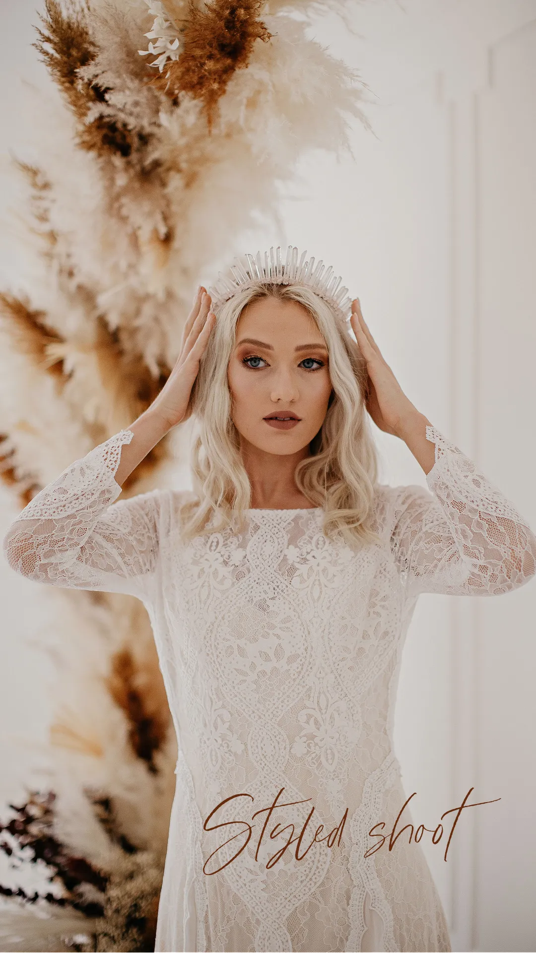 Crystal quartz bridal crown with rose gold, gold or silver wirework (more even grading fine points)