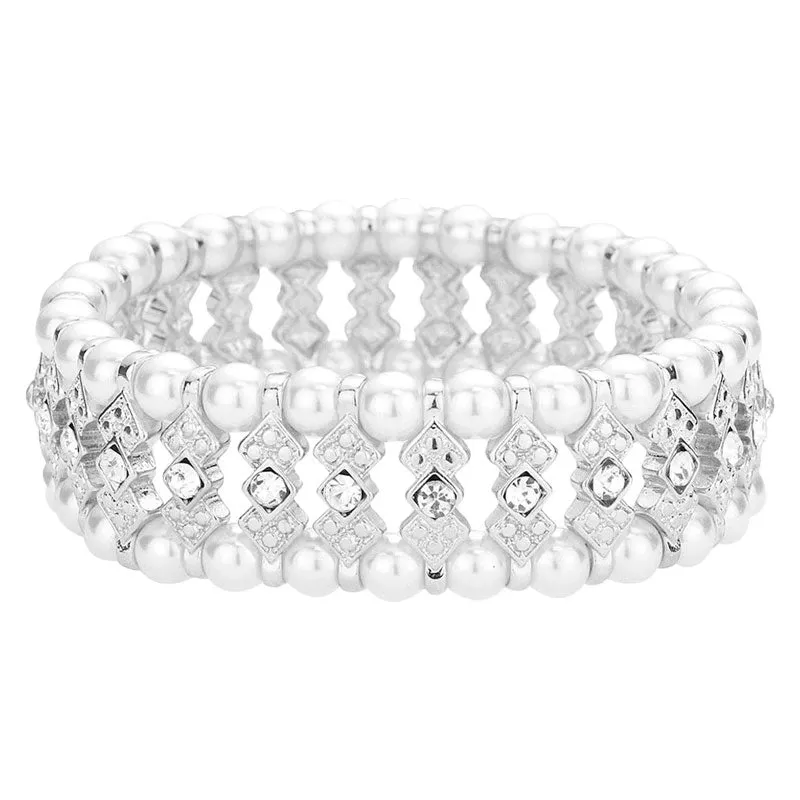 Crystal Rhinestone Pearl Stretch Bracelet