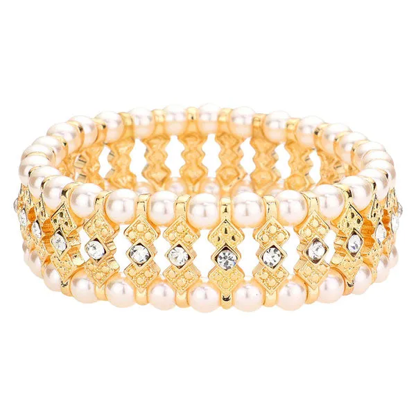 Crystal Rhinestone Pearl Stretch Bracelet