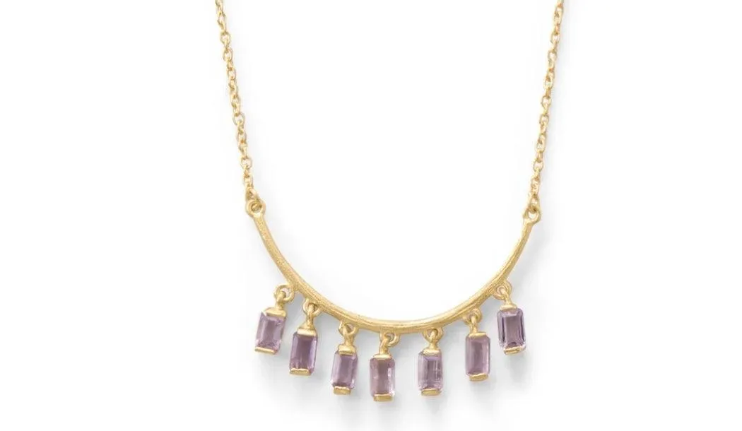 Curved Bar Amethyst Drop Necklace