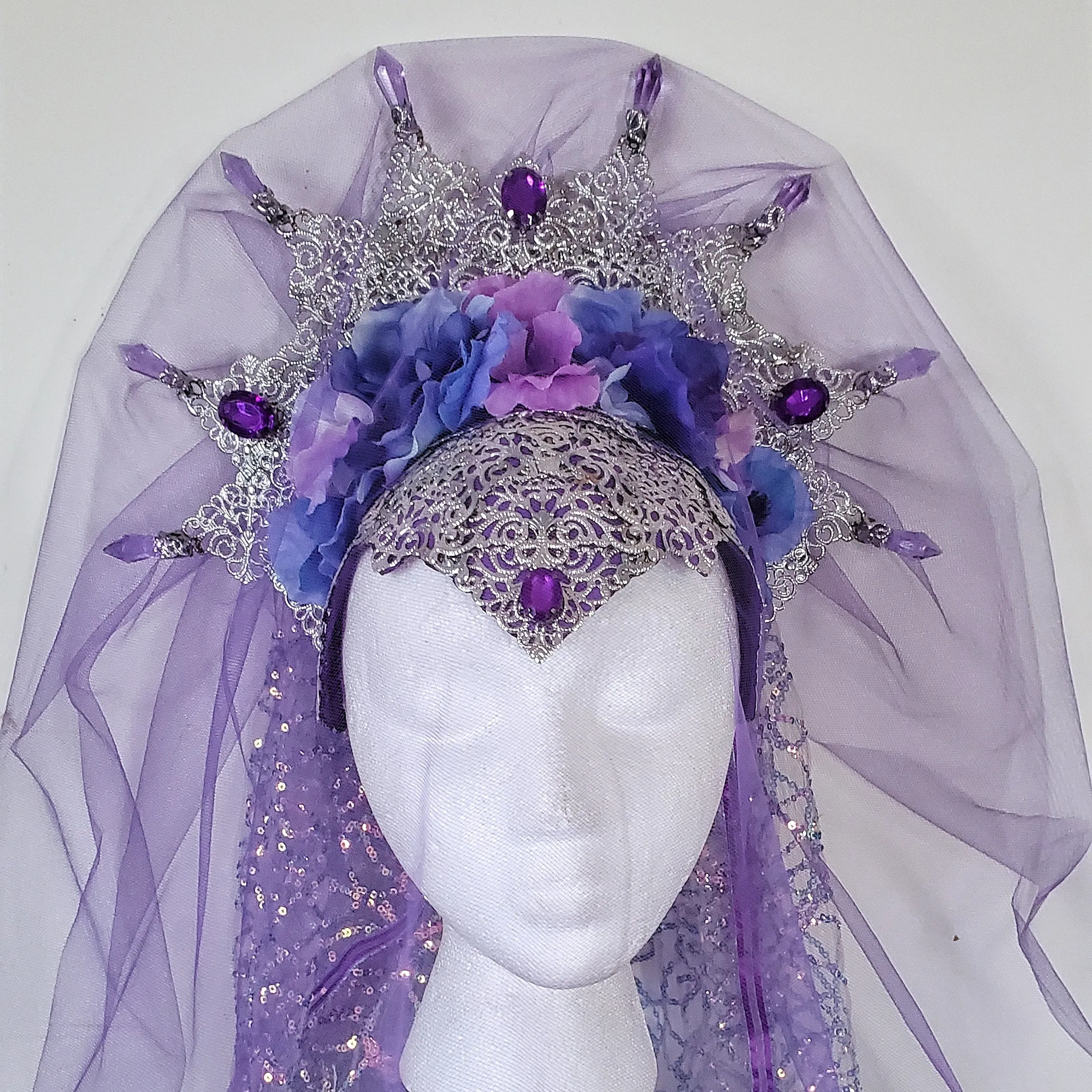 Custom Crown Deposit - Filigree Silver Flower Crown with Veil