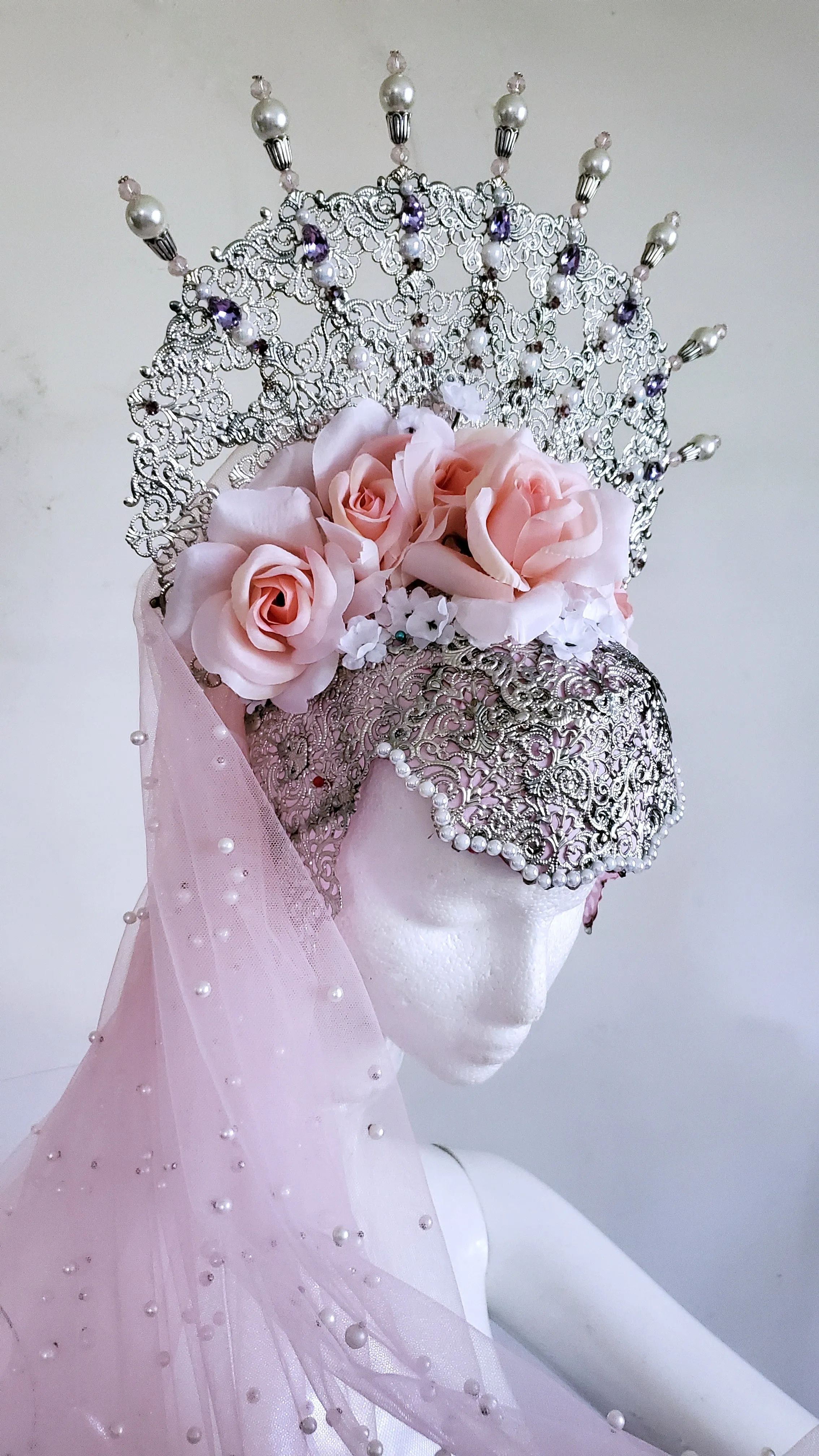 Custom Crown Deposit - Filigree Silver Flower Crown with Veil