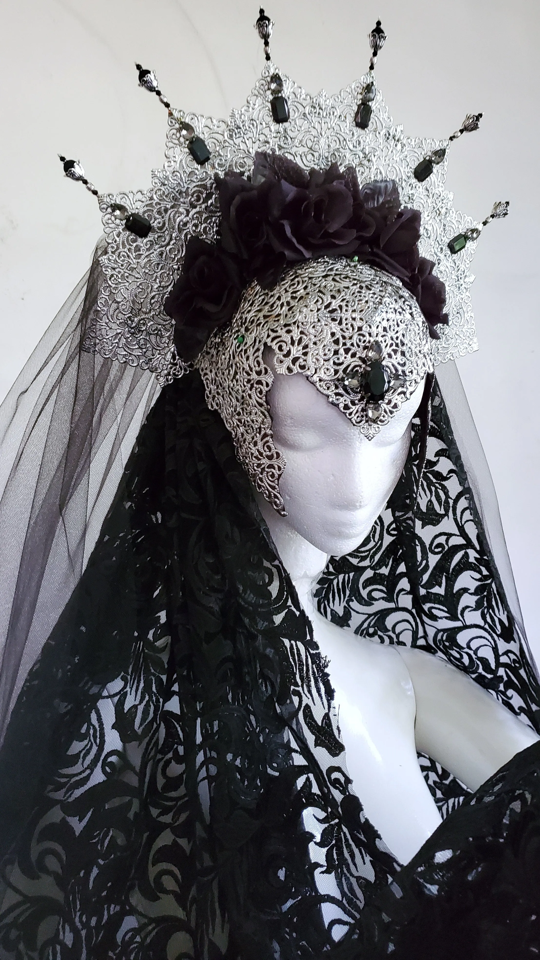 Custom Crown Deposit - Filigree Silver Flower Crown with Veil