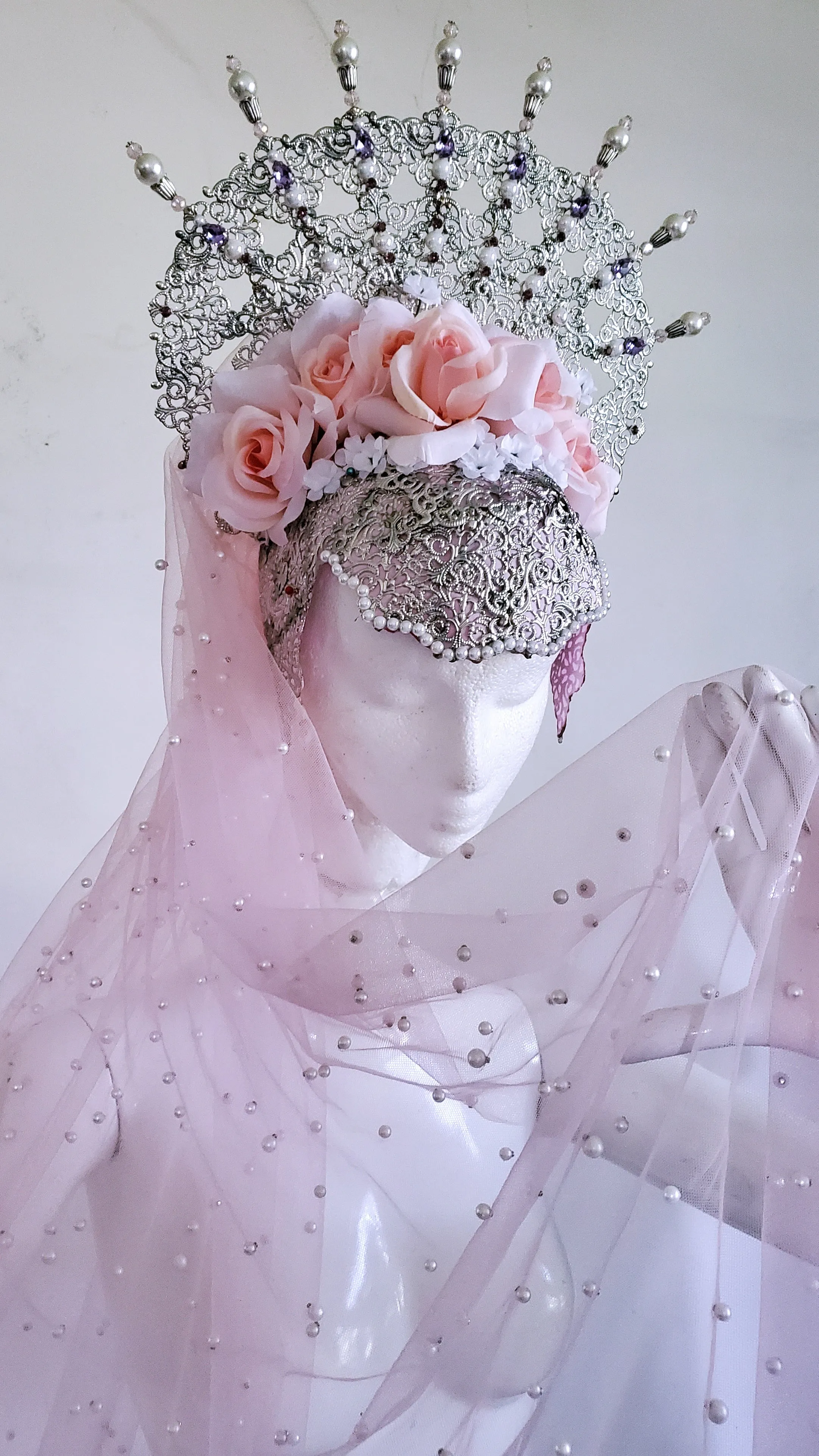 Custom Crown Deposit - Filigree Silver Flower Crown with Veil