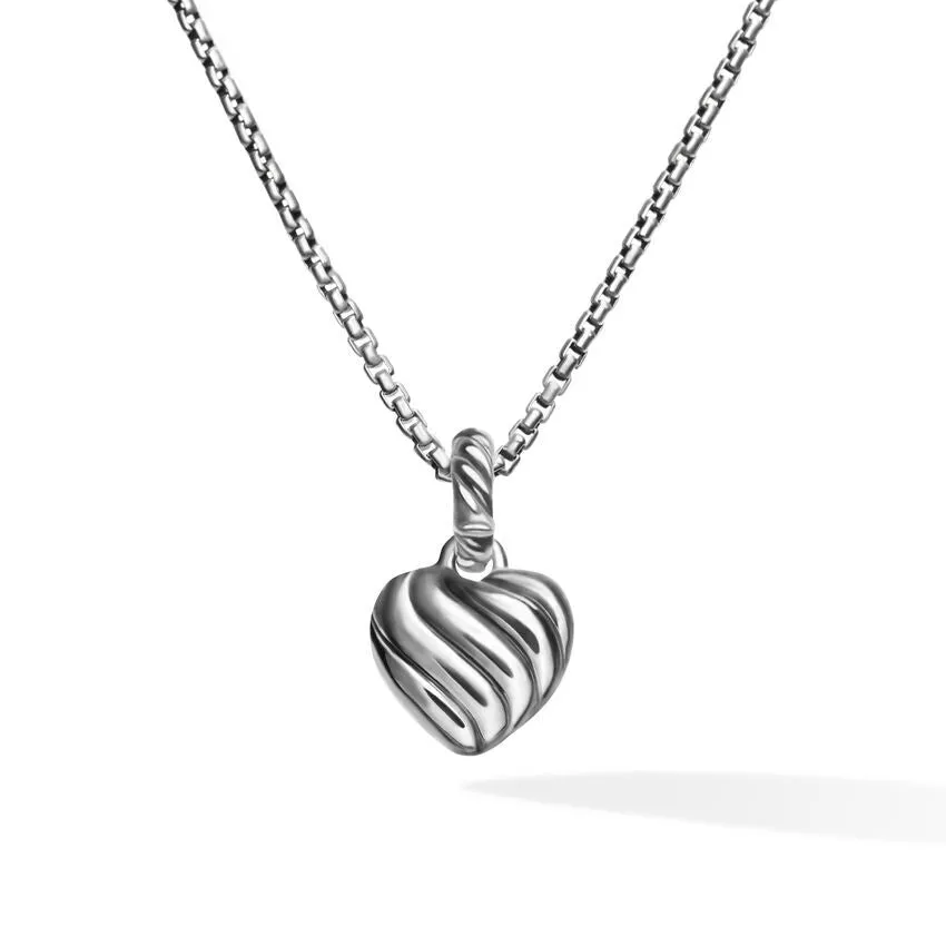 David Yurman Petite Cable Heart Pendant Necklace in Sterling Silver with 14K Yellow Gold and Rhodolite Garnet, 17.1mm