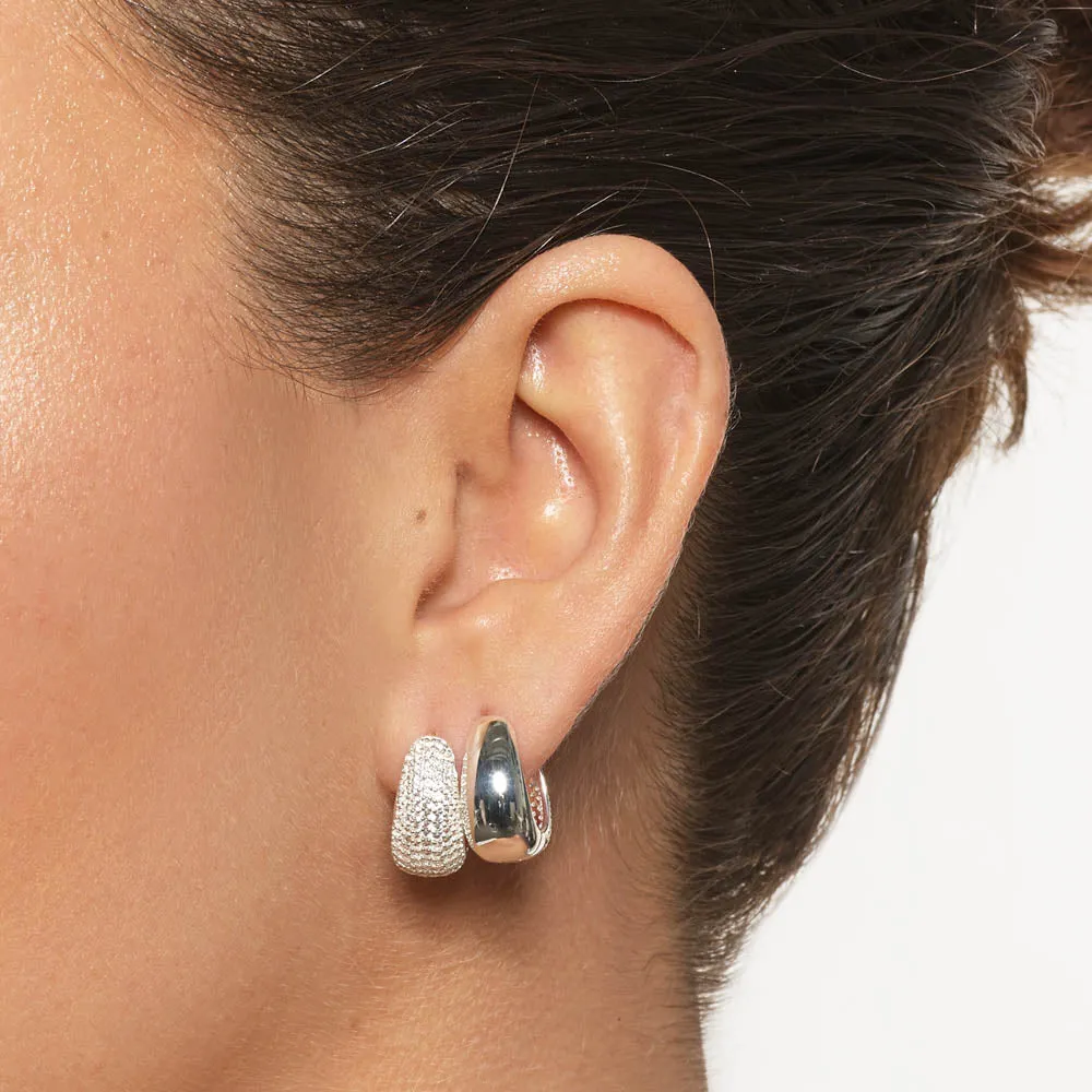 Day To Night Dome Huggie Earring Set in Silver