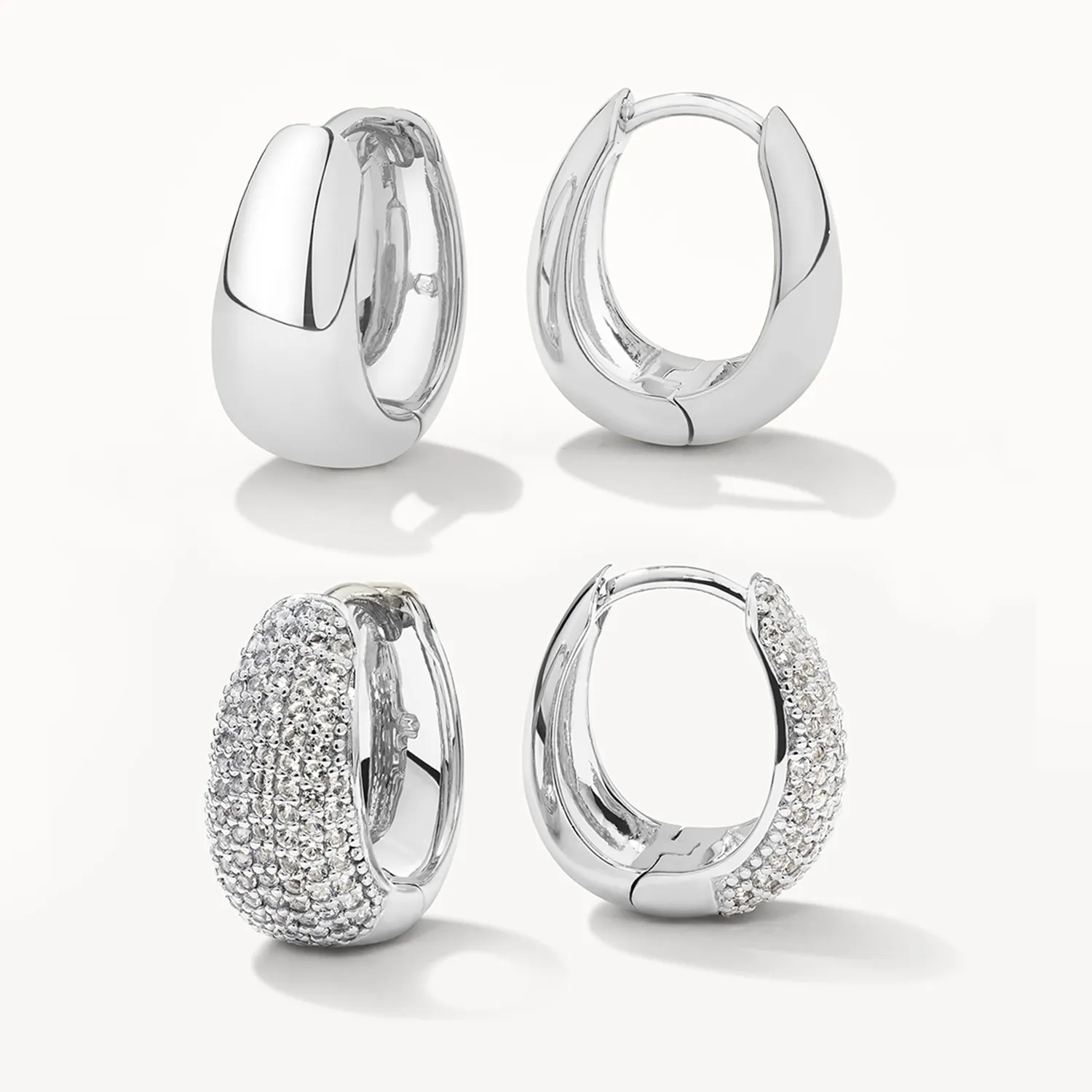 Day To Night Dome Huggie Earring Set in Silver