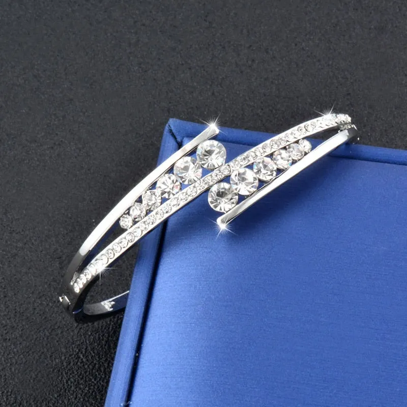 Dazzling Cubic Zirconia Hollow Bangle Cuff Luxury Crystal Bracelet