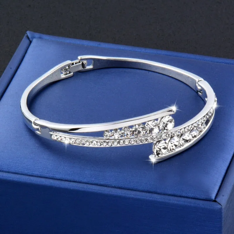 Dazzling Cubic Zirconia Hollow Bangle Cuff Luxury Crystal Bracelet