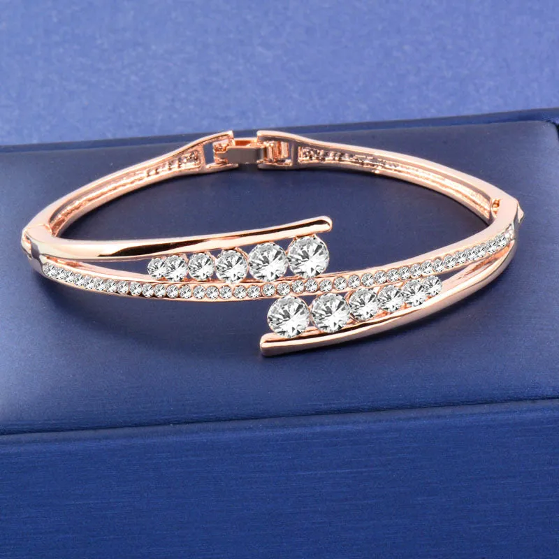 Dazzling Cubic Zirconia Hollow Bangle Cuff Luxury Crystal Bracelet