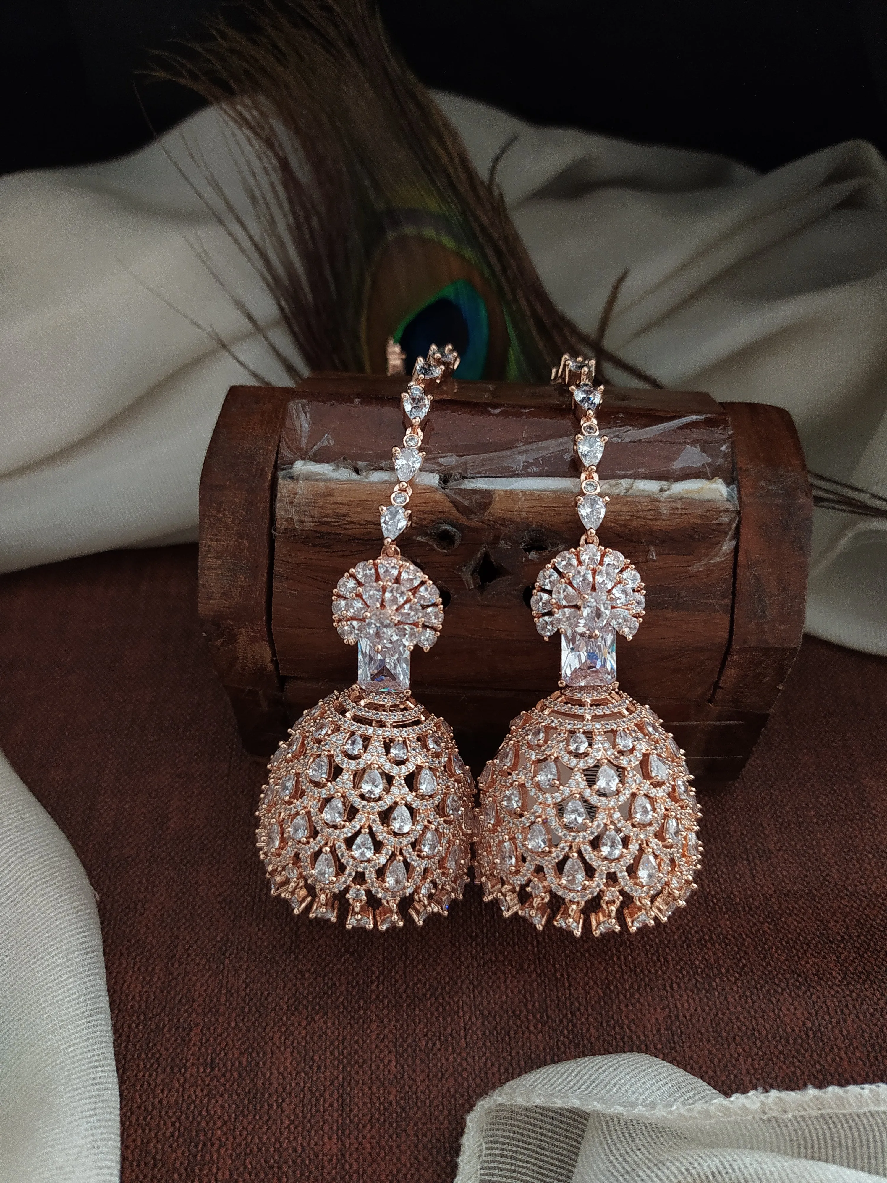 Dazzling Jhumki Earrings with Zircon Stone Studs