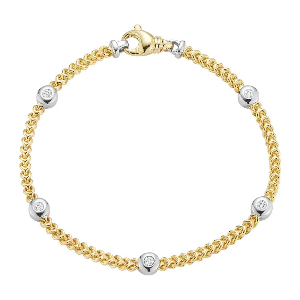 Diamond Bezel Station Bracelet in 14K Two Tone Gold