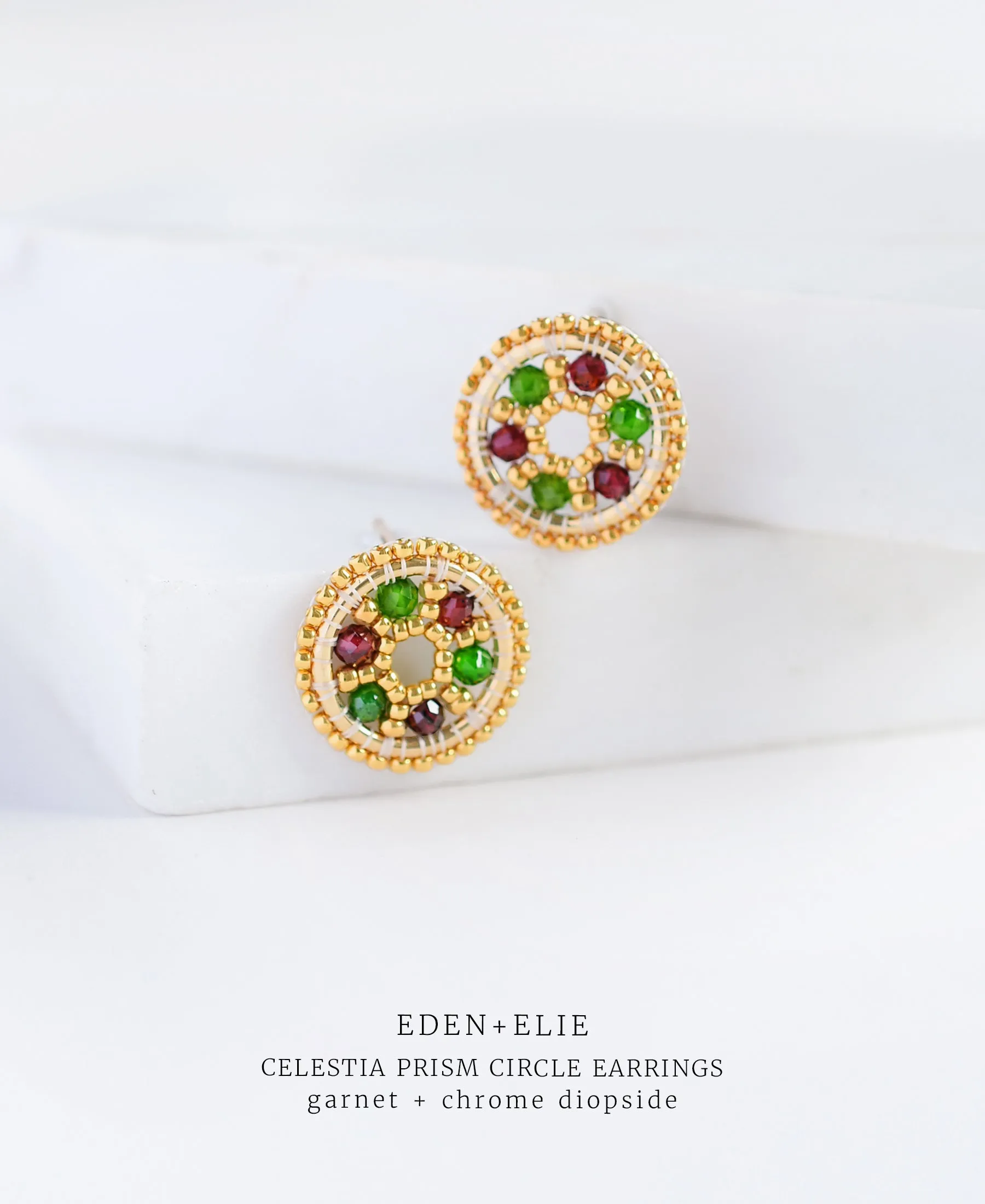 EDEN   ELIE Celestia Prism Circle Earrings - Garnet   Chrome Diopside