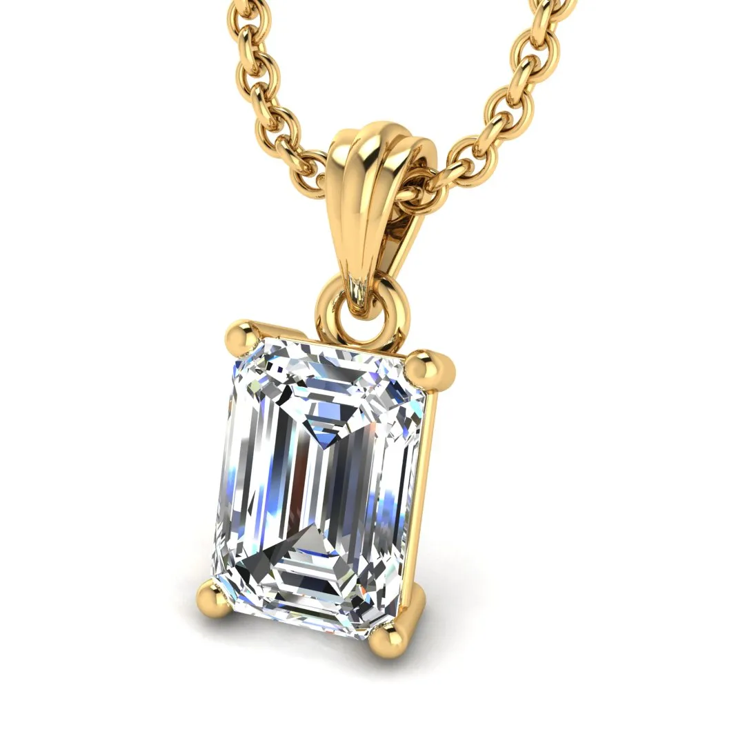 Emerald Cut Solitaire Lab Grown Diamond Pendant Necklace PEC4B