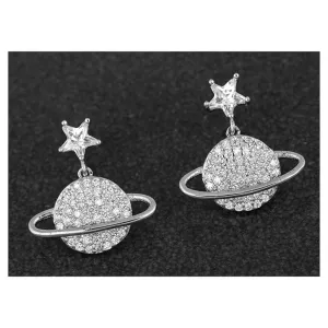 Equilibrium 1cm Celestial Pave Planet Platinum Plated Earrings