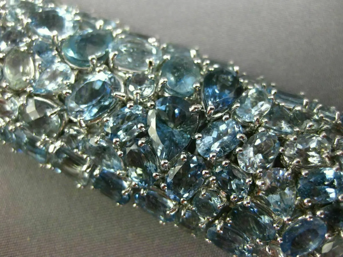 ESTATE MASSIVE 70.37CT AAA AQUAMARINE 18K WHITE GOLD 3D COCKTAIL TENNIS BRACELET