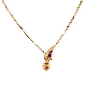 Fabulous antique garnet 14k yellow gold snake necklace