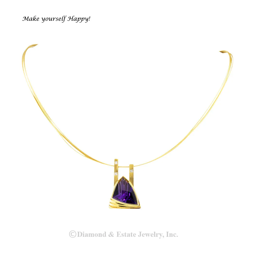 Fantasy Cut Amethyst Princess Cut Diamond Yellow Gold Necklace