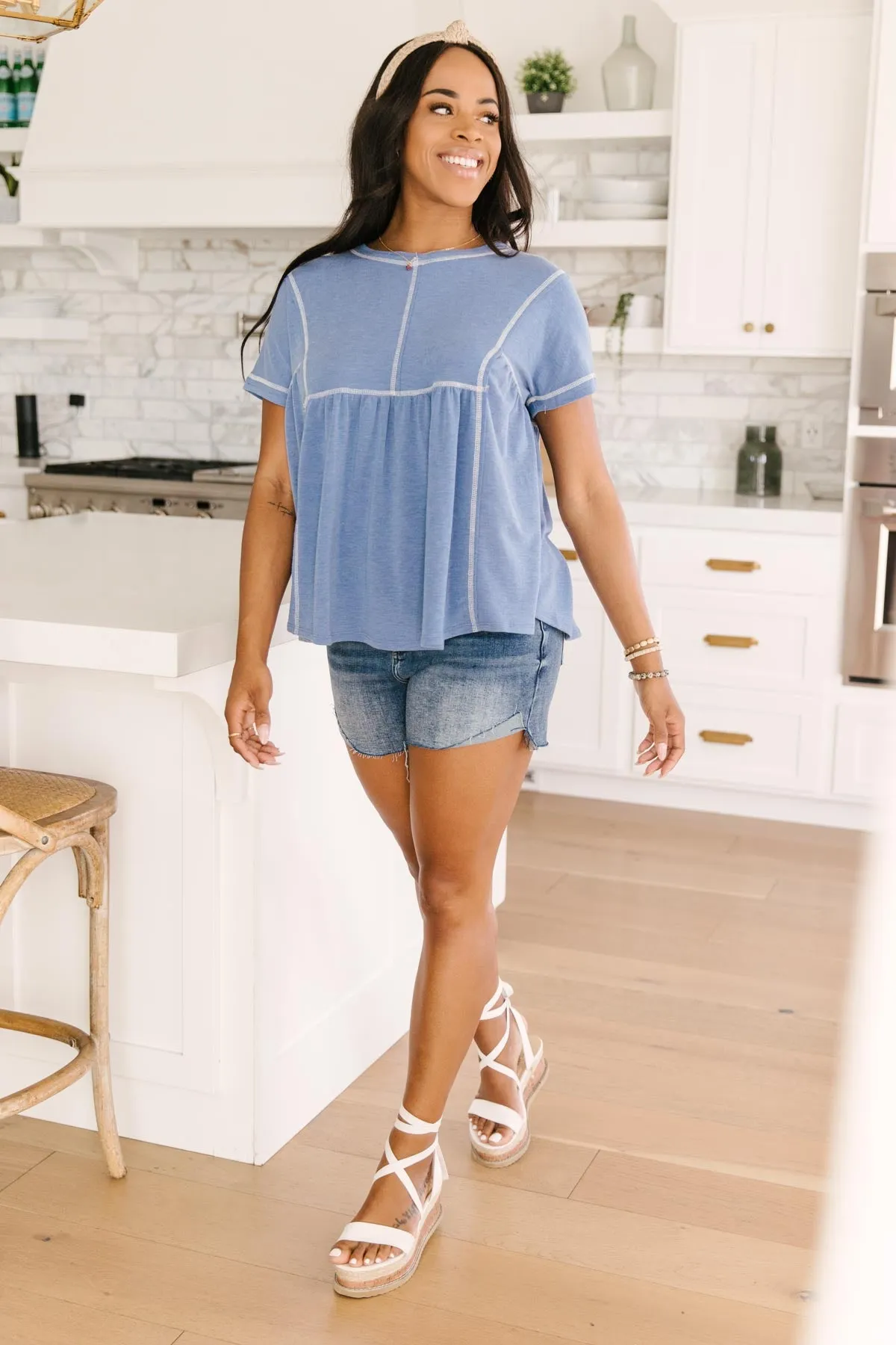 Feelin' Happy in Blue Babydoll Top