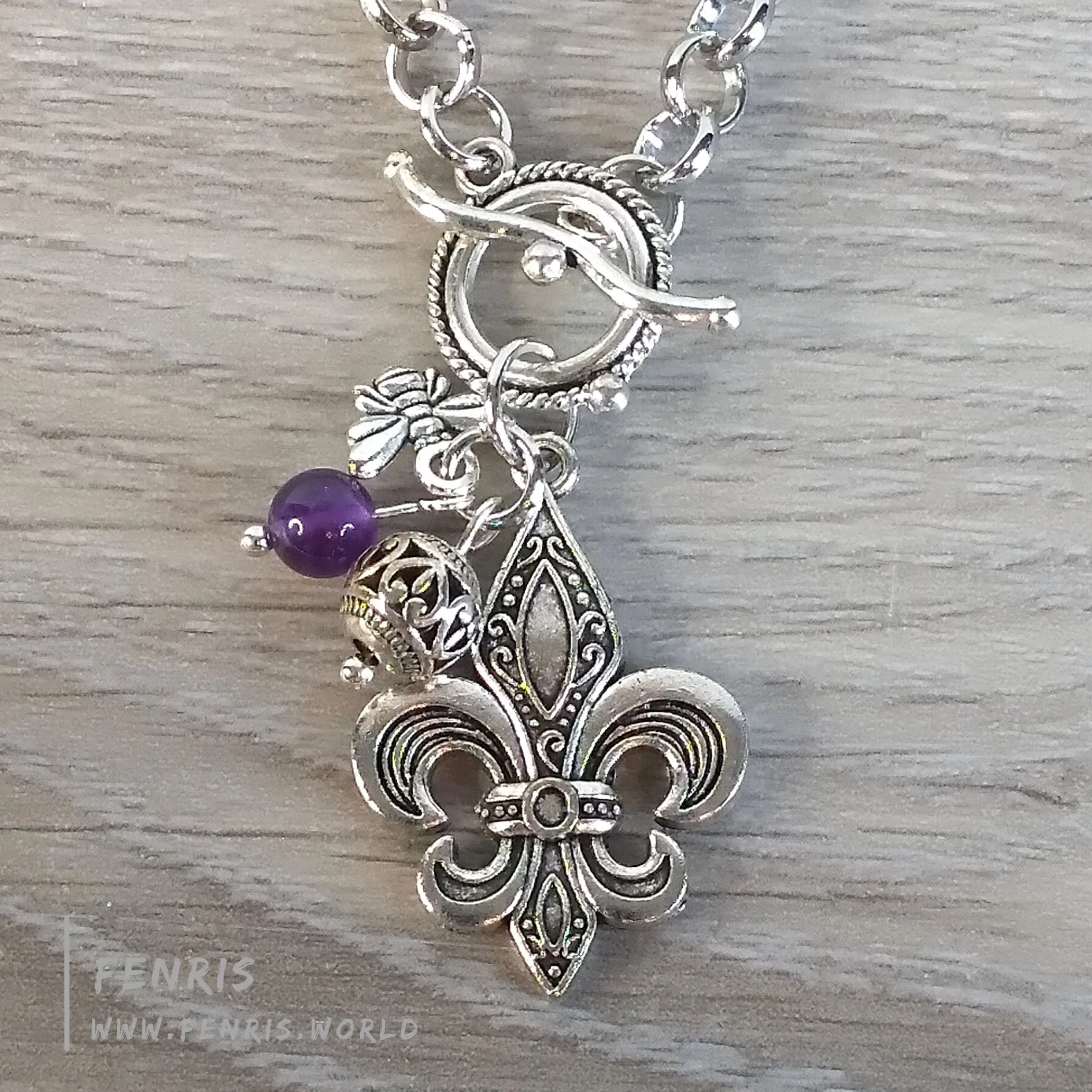 Fleur De Lys Necklace Silver Purple Amethyst