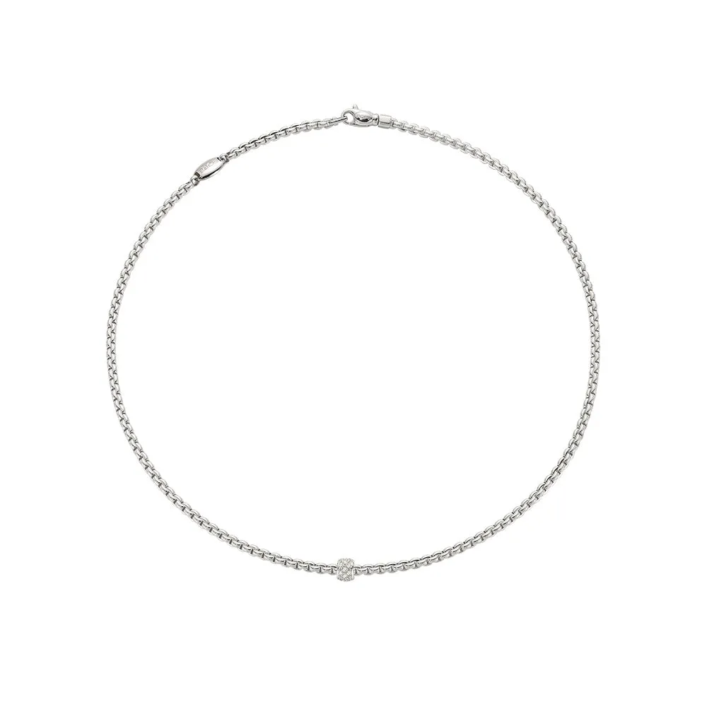 Fope 18K White Gold Eka Tiny Collection Necklace with Diamond Rondel, 18 inch