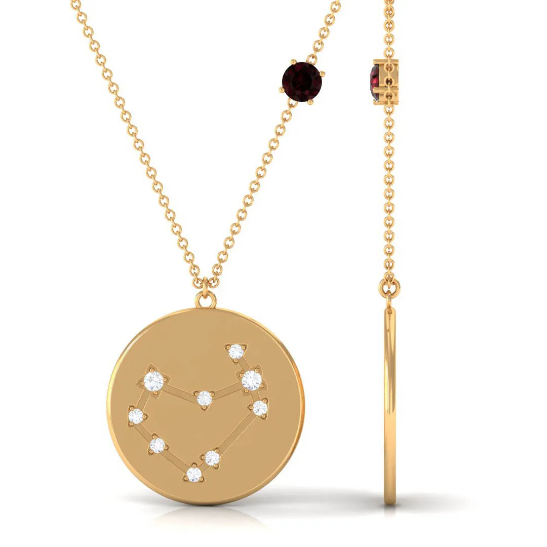 Garnet and Diamond Capricorn Constellation Disc Pendant