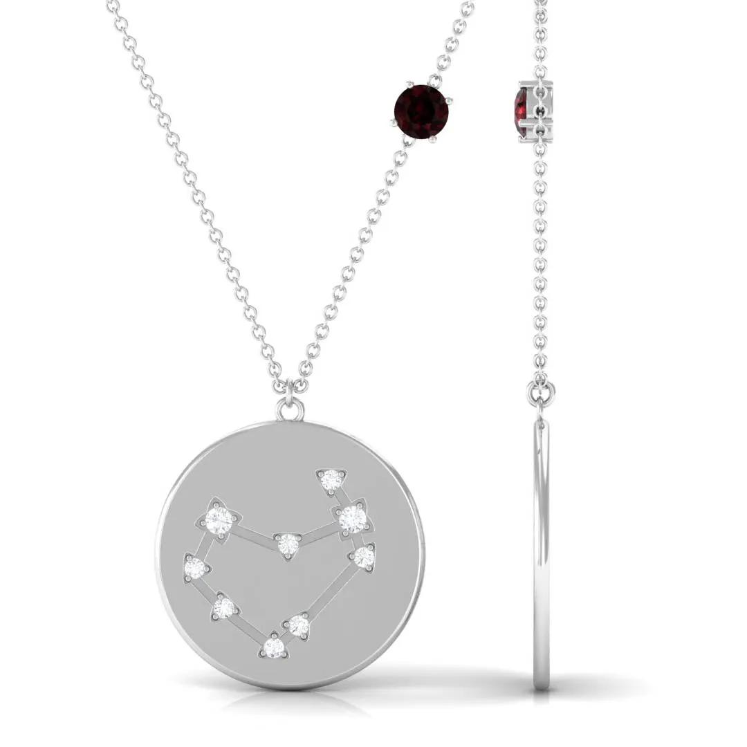 Garnet and Diamond Capricorn Constellation Disc Pendant