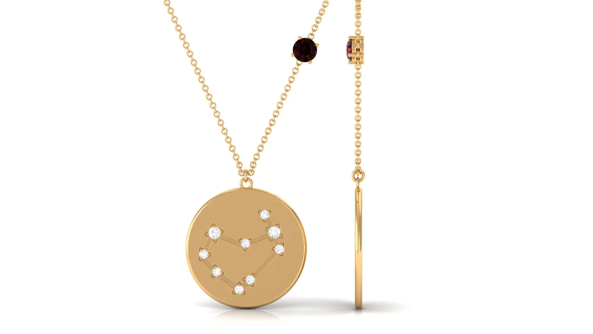 Garnet and Diamond Capricorn Constellation Disc Pendant